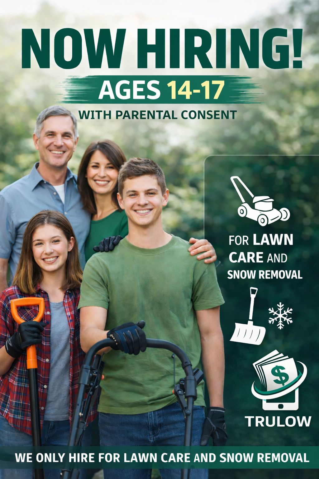 Teen workers for lawn care and snow removal